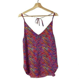 Amanda Uprichard Pink Colorful Printed Tie Back Silk Tank Top S